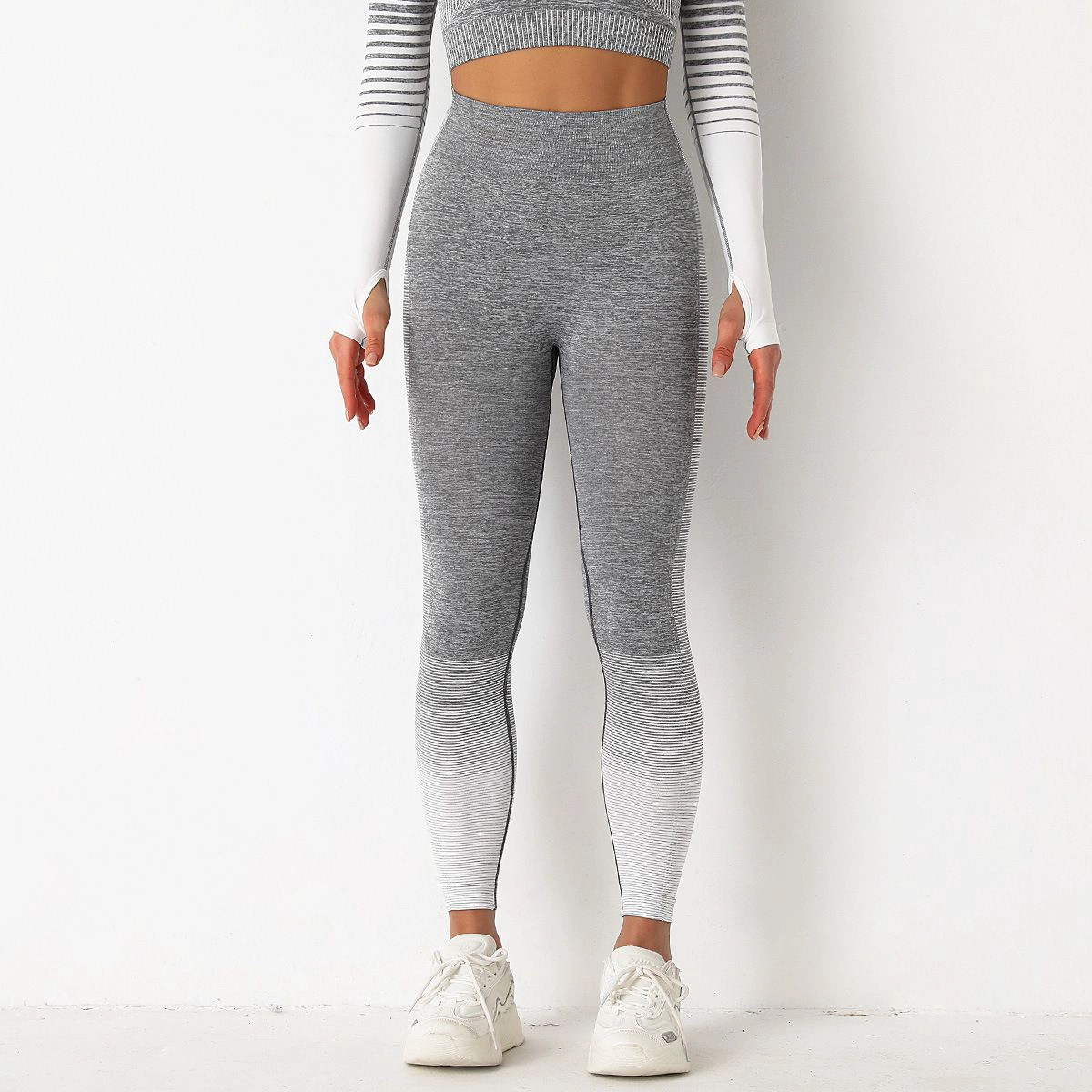 S-SHAPER Workout Seamless Leggings for Women Stripe Knitted Butt Lifting High Waisted Yoga Pants Gradient Color Hanging Dye Cropped Athletic Pants