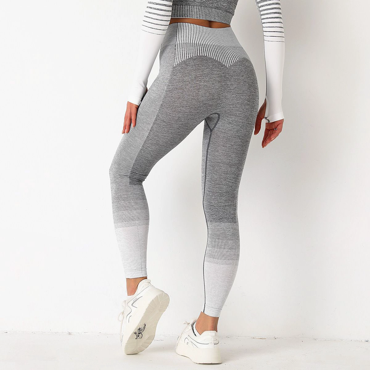 S-SHAPER Workout Seamless Leggings for Women Stripe Knitted Butt Lifting High Waisted Yoga Pants Gradient Color Hanging Dye Cropped Athletic Pants