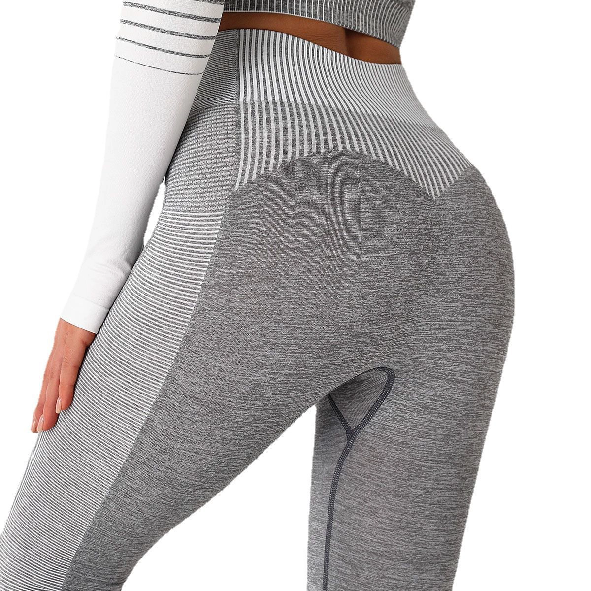S-SHAPER Workout Seamless Leggings for Women Stripe Knitted Butt Lifting High Waisted Yoga Pants Gradient Color Hanging Dye Cropped Athletic Pants