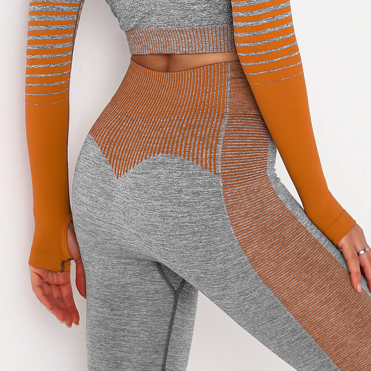 S-SHAPER Workout Seamless Leggings for Women Stripe Knitted Butt Lifting High Waisted Yoga Pants Gradient Color Hanging Dye Cropped Athletic Pants