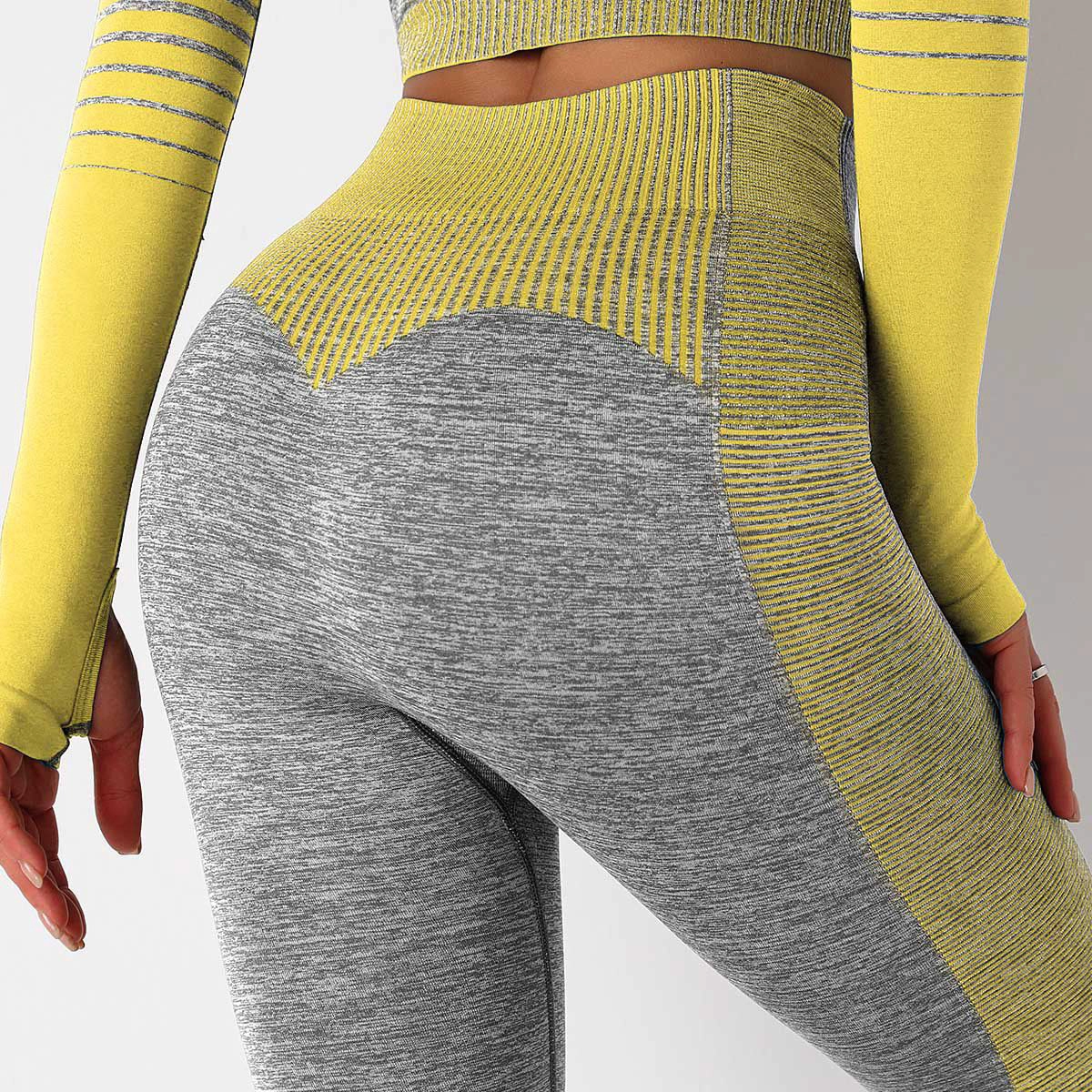 S-SHAPER Workout Seamless Leggings for Women Stripe Knitted Butt Lifting High Waisted Yoga Pants Gradient Color Hanging Dye Cropped Athletic Pants