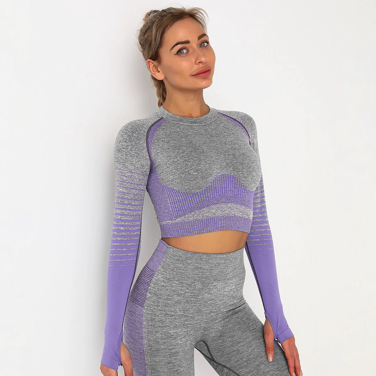 Pembekal Baju Atasan Yoga Lancar Latihan S-SHAPER untuk Wanita Mampatan Kecergasan Lengan Panjang Baju Sukan Yoga Atletik Dengan Lubang Ibu Jari