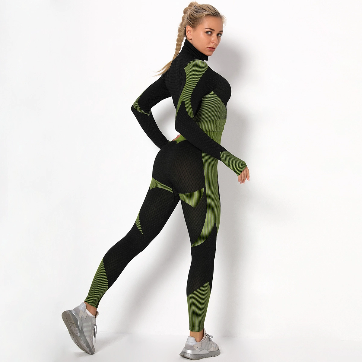 Set Senaman Wanita Pemborong S-SHAPER 2 Keping Zip Depan Lengan Panjang Crop Top dan Set Legging Lancar Pakaian Gim Pakaian Yoga