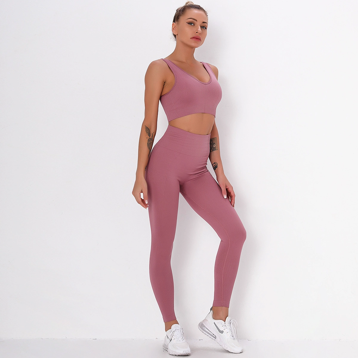 Pakaian Latihan S-SHAPER untuk Wanita 2 Keping Bra Sukan Lancar Pinggang Tinggi Pengeluar Set Bingkap Yoga