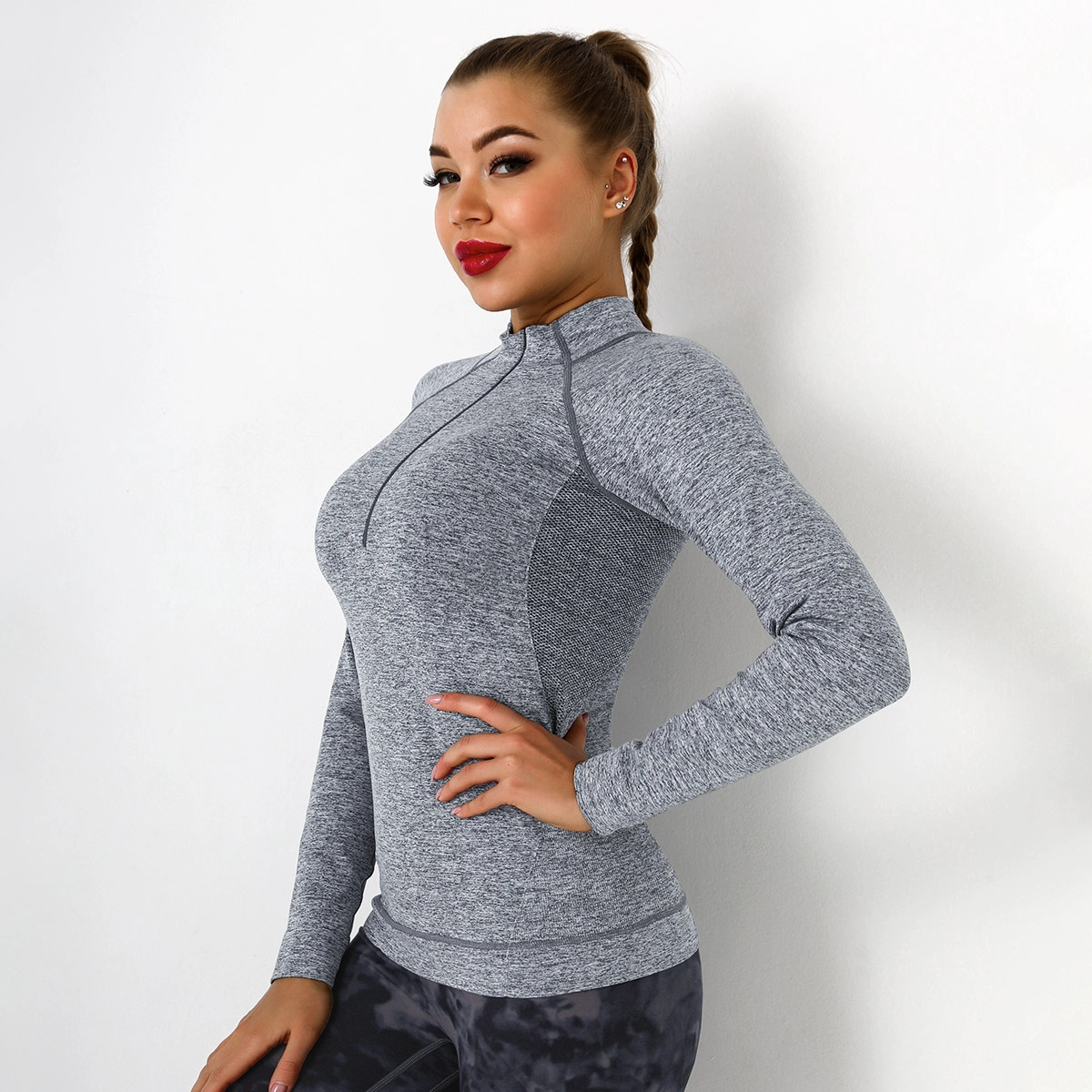 S-SHAPER Women's Sexy Fitness Active Sports Workout Zip Up Long Sleeve Sweetshirt Athletic Yoga Crop Top Wholesales