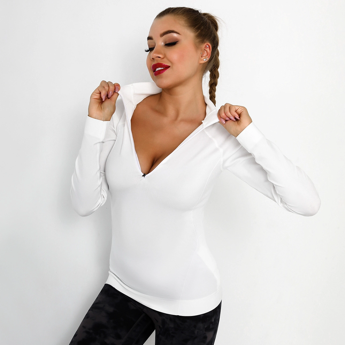 S-SHAPER Women's Sexy Fitness Active Sports Workout Zip Up Long Sleeve Sweetshirt Athletic Yoga Crop Top Wholesales