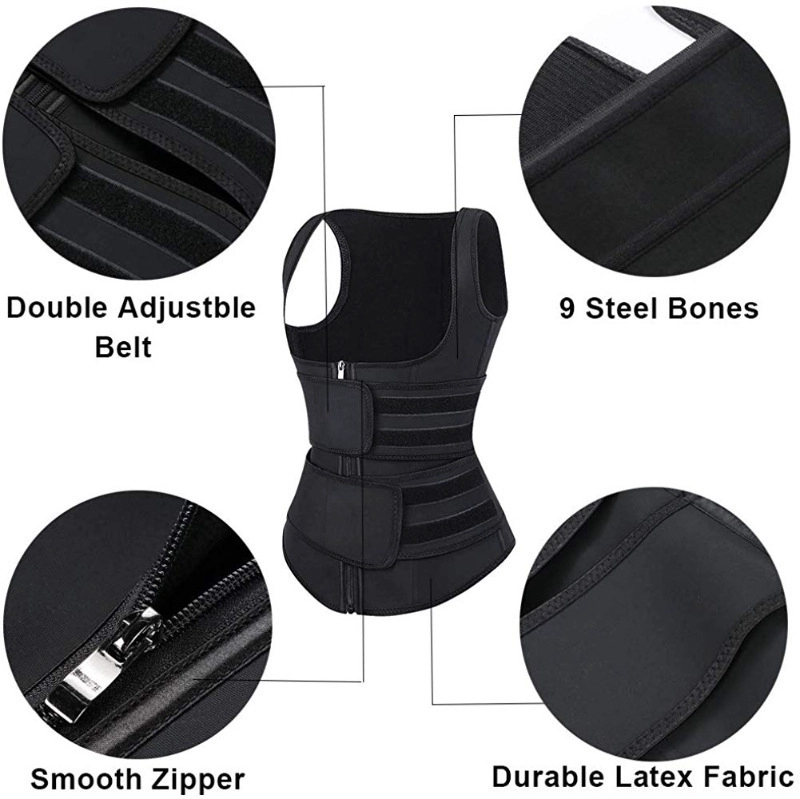 S-SHAPER Mujeres Látex 9 Huesos con cinturón doble Cintura Entrenador Cintura Cincher Fabricantes