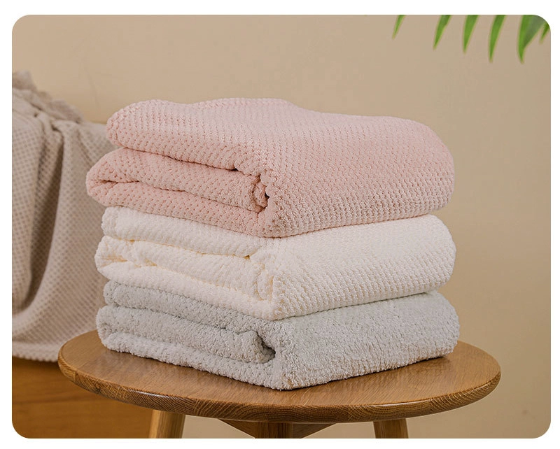 Waffle Weave Microfiber Coral Velvet Bath Towel