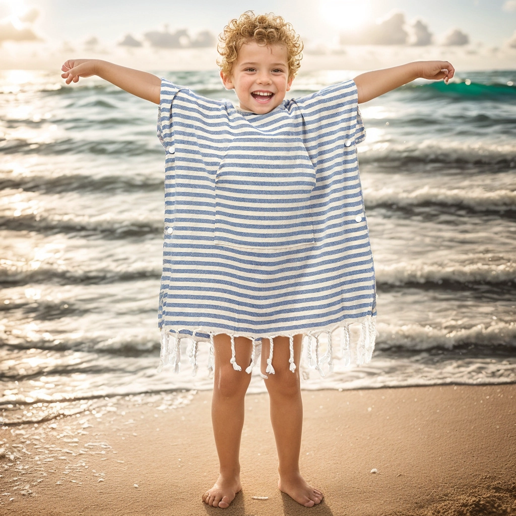 Katoenen kinderen surfponcho Turkse poncho met capuchon Kinderhanddoek met capuchon