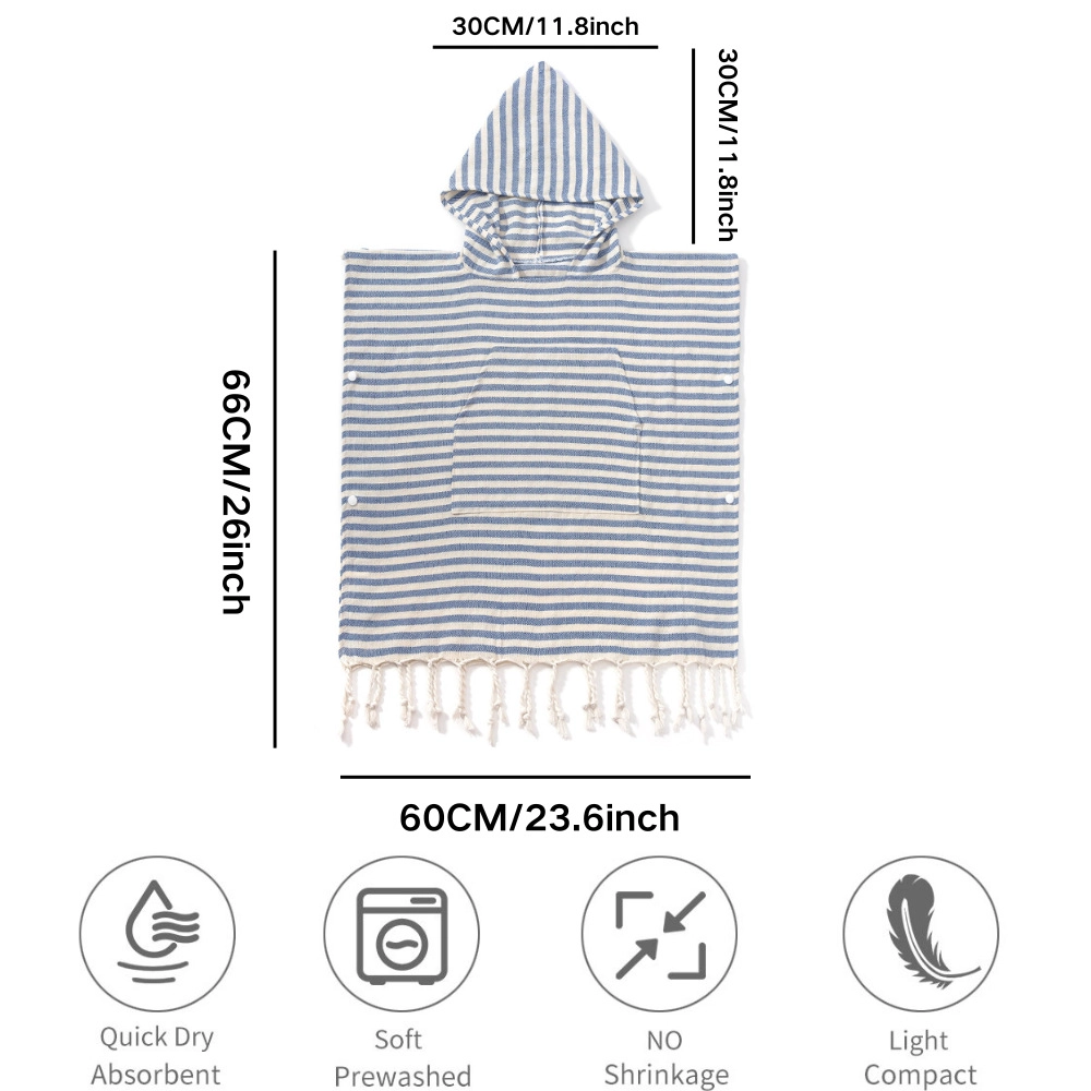 Katoenen kinderen surfponcho Turkse poncho met capuchon Kinderhanddoek met capuchon