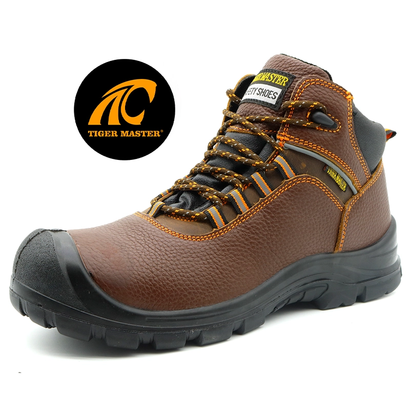 TM136 marron en cuir véritable anti-dérapant pu semelle en acier orteil prévenir les crevaisons bottes de sécurité minière pour hommes
