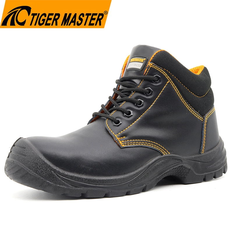 TM074 Chaussures de sécurité en cuir noir antidérapantes pour hommes avec embout en acier pour la construction