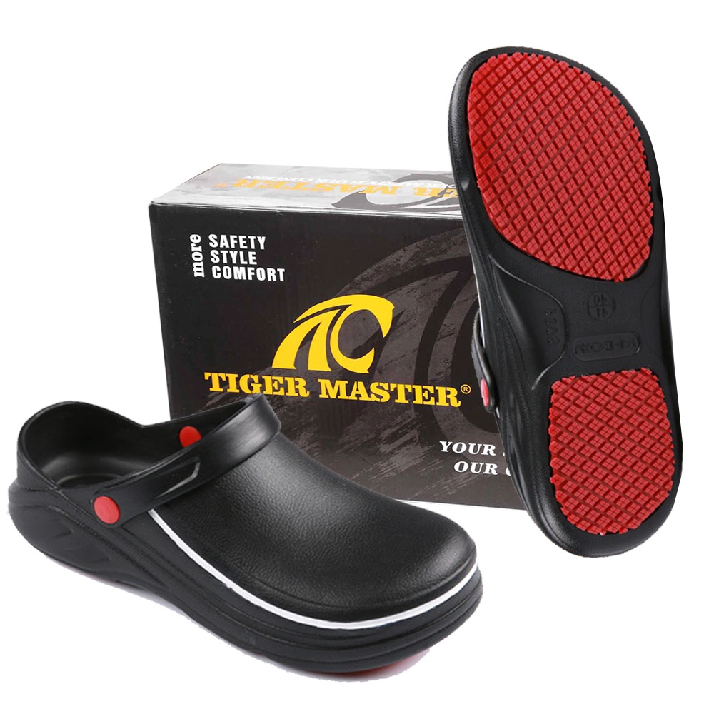 Cina TM079-1 Black microbier leather composite toe chef shoes non slip kitchen - COPY - tkq5hh produttore