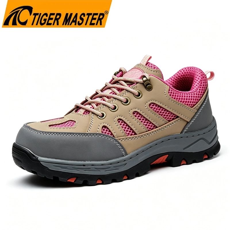 TM3486 Sapatos de segurança femininos antiderrapantes com biqueira de aço anti-furos rosa e respiráveis
