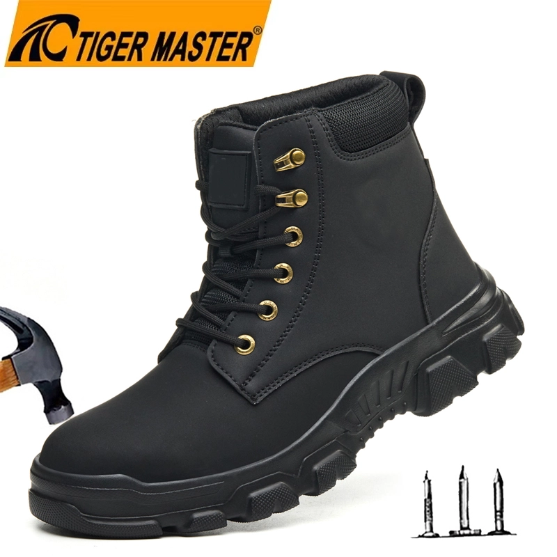 TM3510 Botas de segurança pretas antiderrapantes com biqueira de aço à prova de perfurações para construção