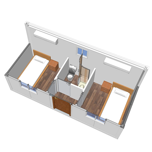 Type A office double bed prefab container dorm for site engineer