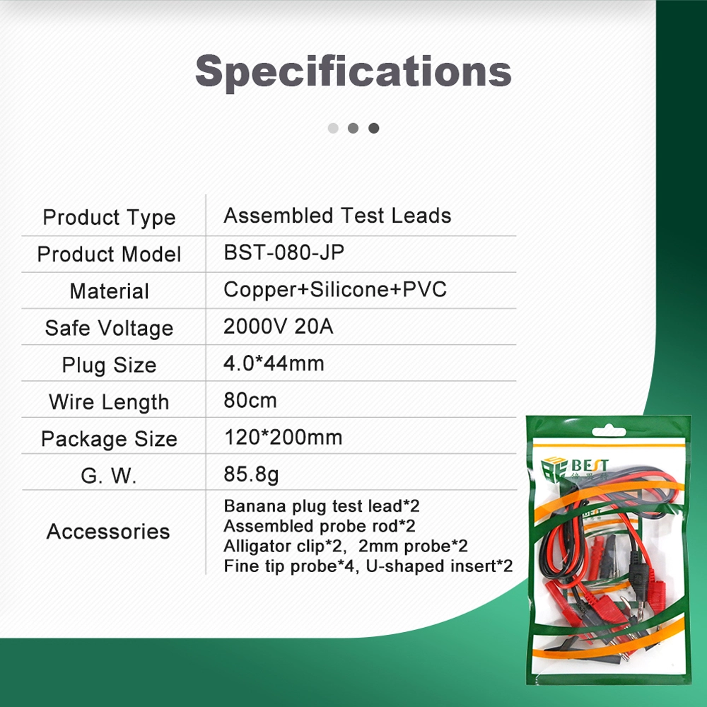 Multimeter Test Leads China Manufacturer, Multimeter Leads Kit Shenzhen Factory, Test Leads Suppliers, BST-080-JP