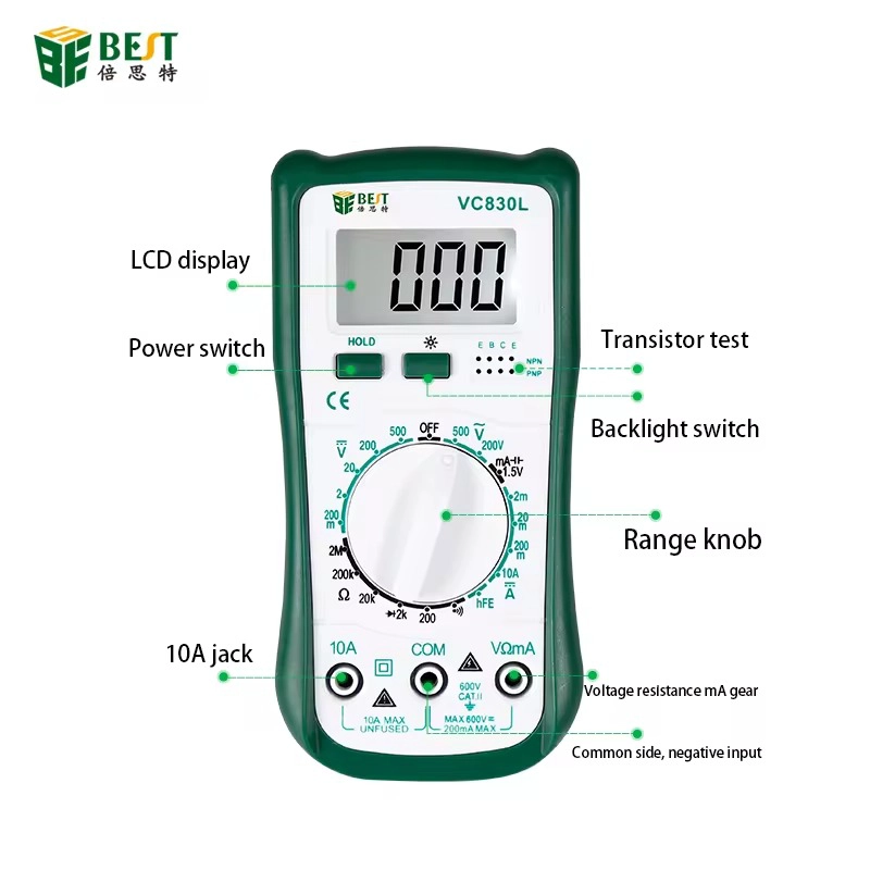 수동 범위 멀티미터 제조업체, 미니 포켓 휴대용 멀티미터 도매업체, 중국 OEM 멀티미터 공장, 최고의 도구 BST-VC830L