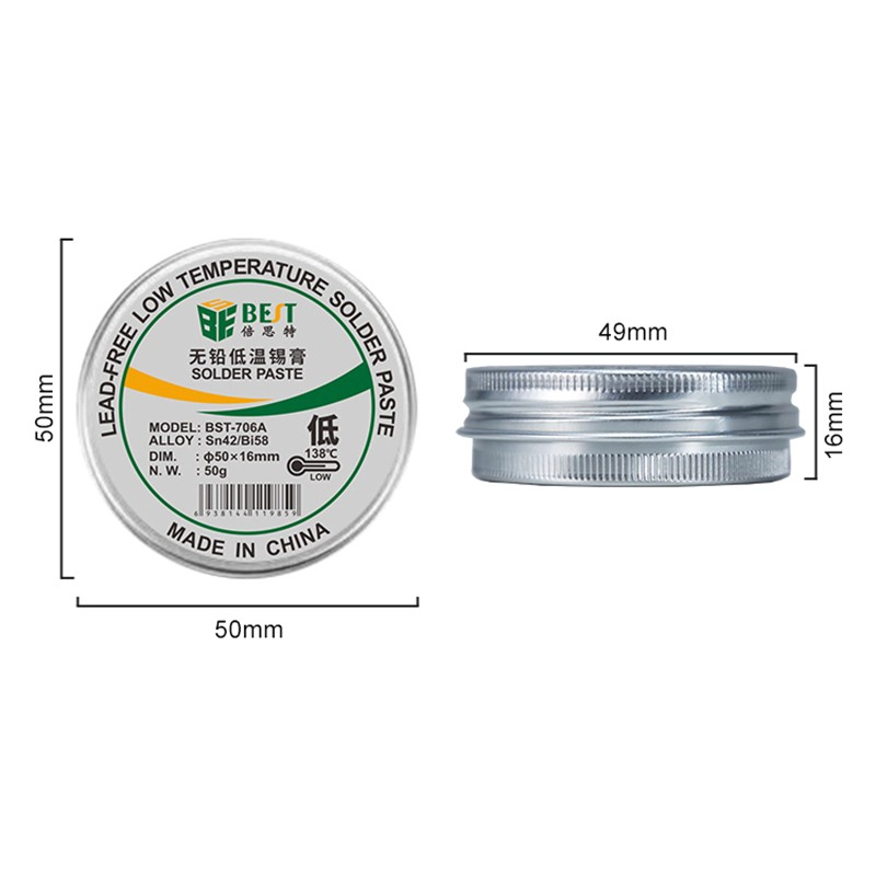 BST-706A 50 g bleifreie Niedertemperatur-Lötpaste Sn42/Bi58 Aluminiumdose BGA-Lötpaste