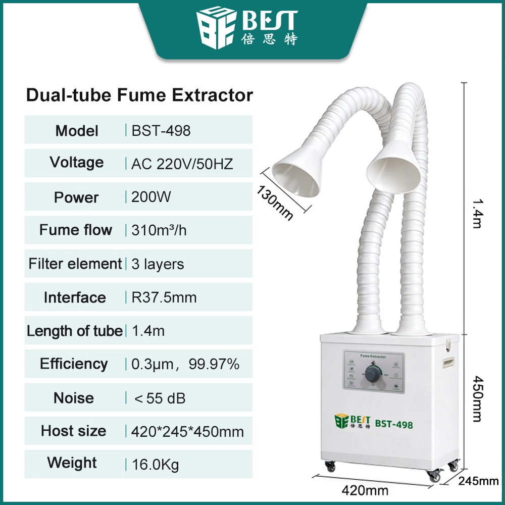China Factory Dual-tube Design Fume Extractor Soldering Fume Purification Repair Tools Supplier BST-498