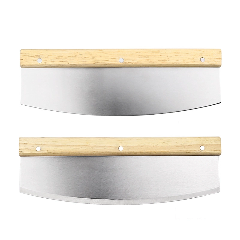 Professional Pizza Cutter Rocker Knife with Wooden Handle and Blade Cover