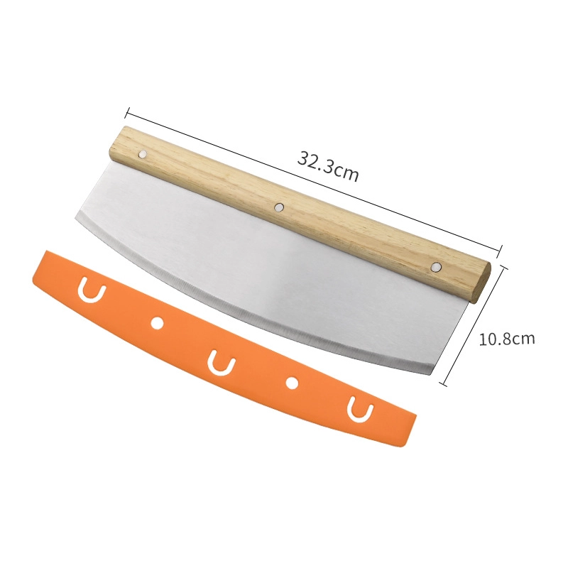 Professional Pizza Cutter Rocker Knife with Wooden Handle and Blade Cover