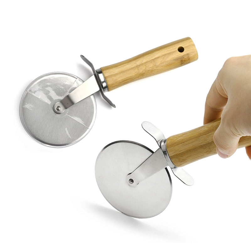 Pizza Cutter Wheel Slicer Pizza Knife with Wooden Handle
