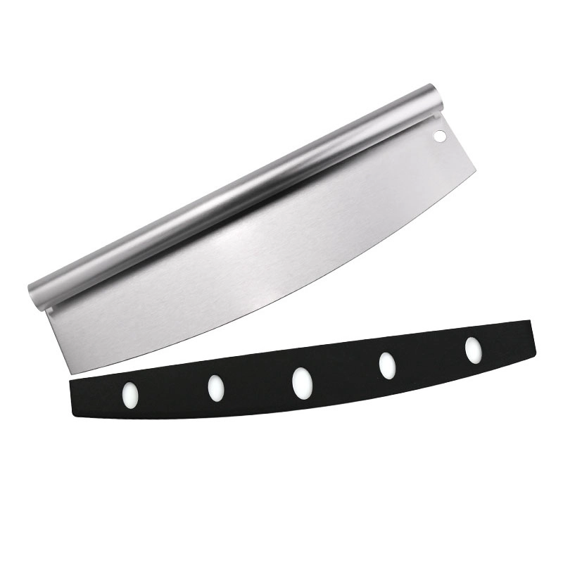 China Stainless Steel Pizza Cutter Rocker Knife with Cover manufacturer