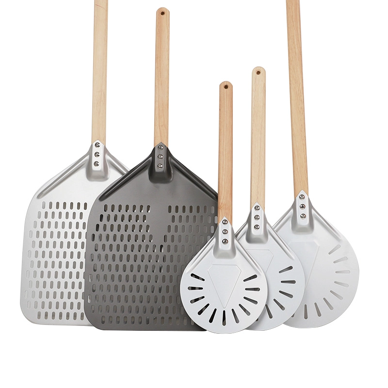 China Aluminum Pizza Peel Shovel with Long Wooden Handle manufacturer