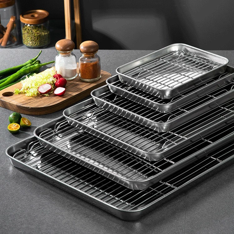 Edelstahl-Backblechpfanne mit Gestell-Set