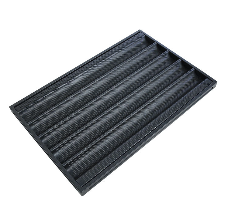 China 5 Slotted Aluminum Non Stick Perforated Baguette Pan French Bread Loaf Pan manufacturer