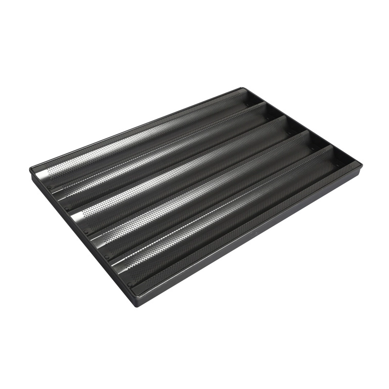 5 Slotted อลูมิเนียม Non Stick Perforated Baguette Pan ขนมปังฝรั่งเศส Loaf Pan