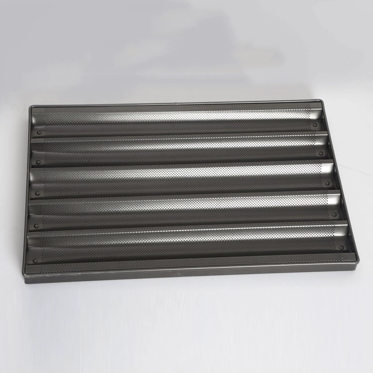 5 Slotted อลูมิเนียม Non Stick Perforated Baguette Pan ขนมปังฝรั่งเศส Loaf Pan