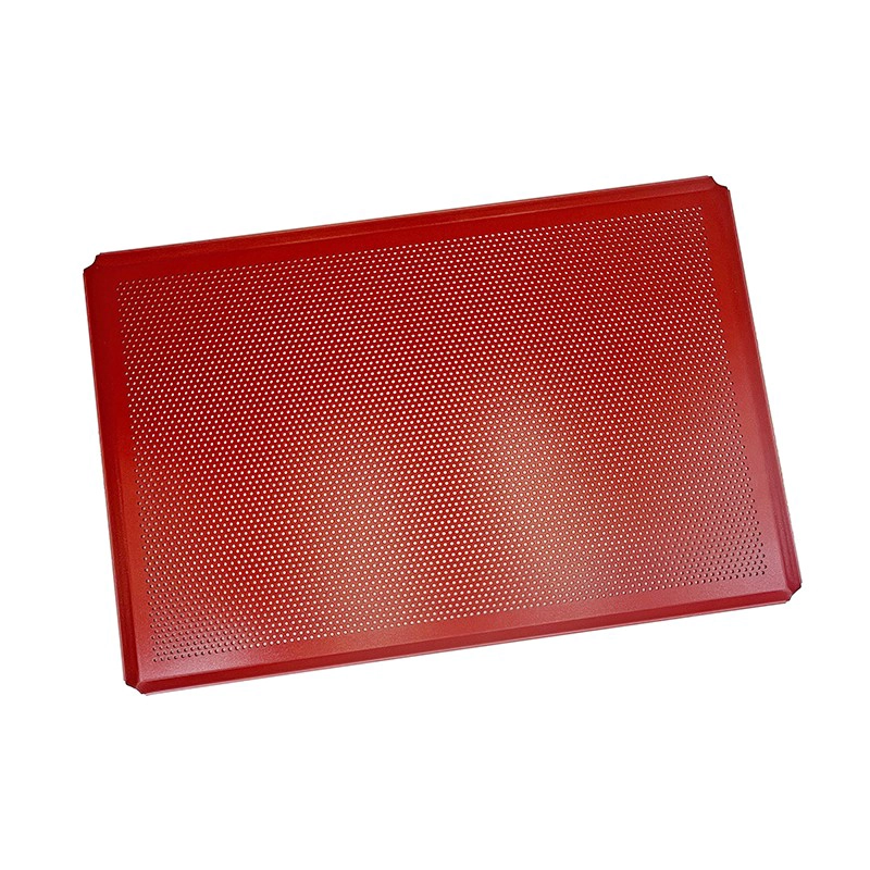 Red coated perforated aluminyo baking tray