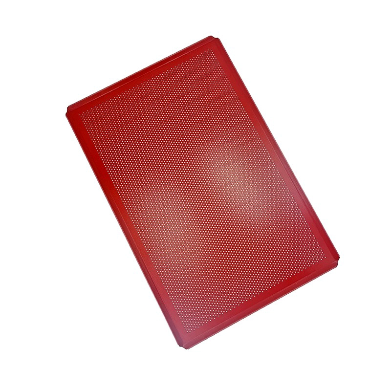 Red coated perforated aluminyo baking tray