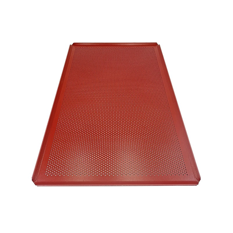 Red coated perforated aluminyo baking tray