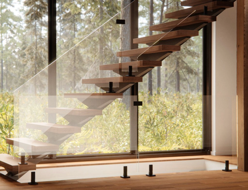Glass Railing for Stairs and Exterior Fences and Poolsides, Fixed Column Type