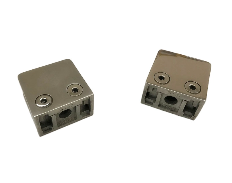 Brushed stainless steel square post to wall D glass clamps for 8-10mm glass