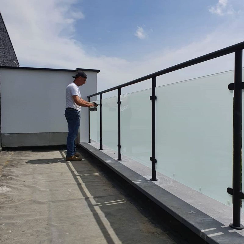 Matte black glass railing for balcony railing design