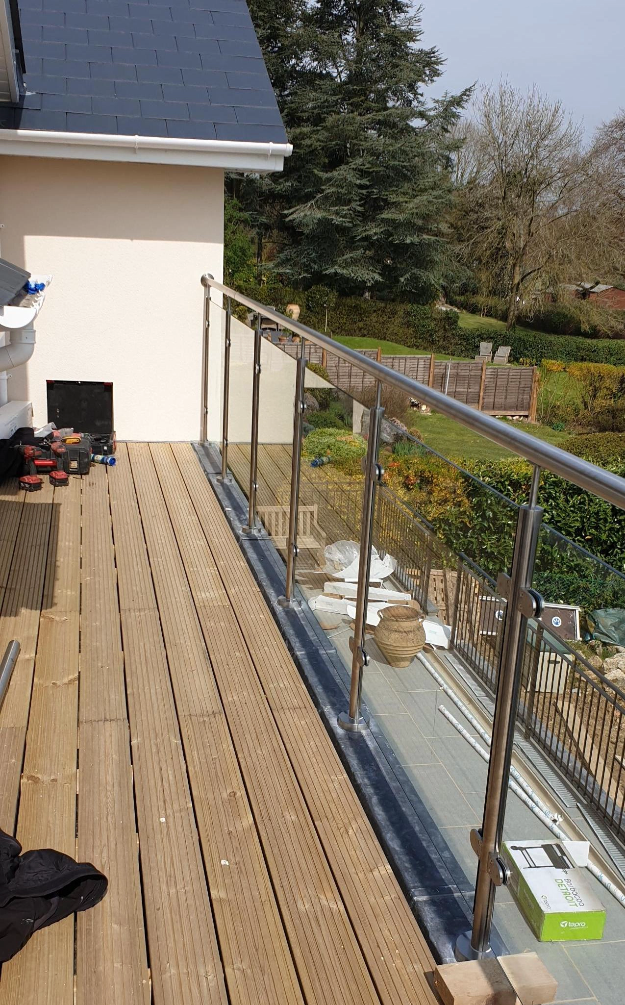Mordern Exterior Handlauf Baluster Laminated Deck Balkon Glasgeländer Design