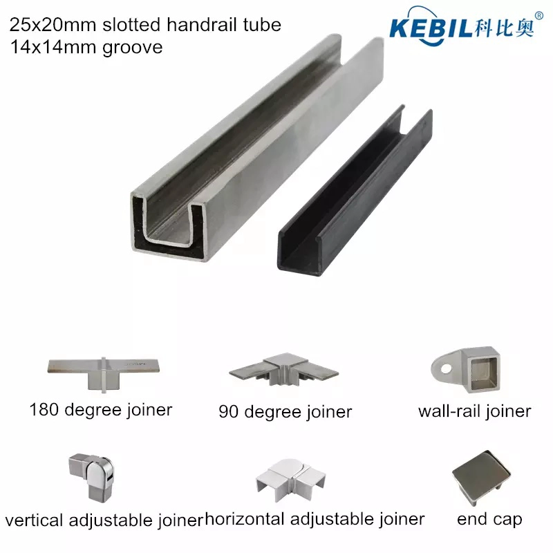 Stainless Steel 21x25mm Slotted Handrails Glass Handrail Holder Balcony Handrail Railing