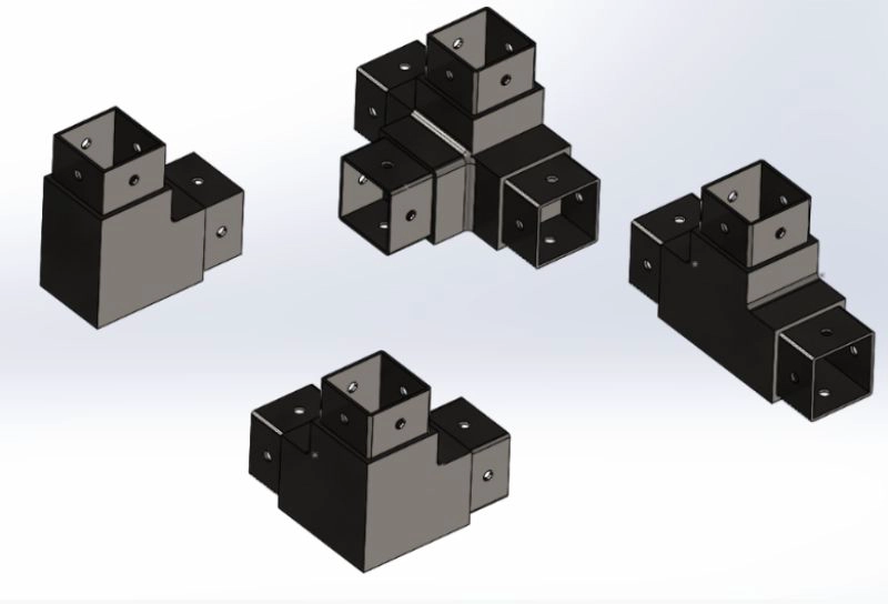Stainless steel 2-way 3-way 4-way and 5-way square tube connector for many sizes of square tubes