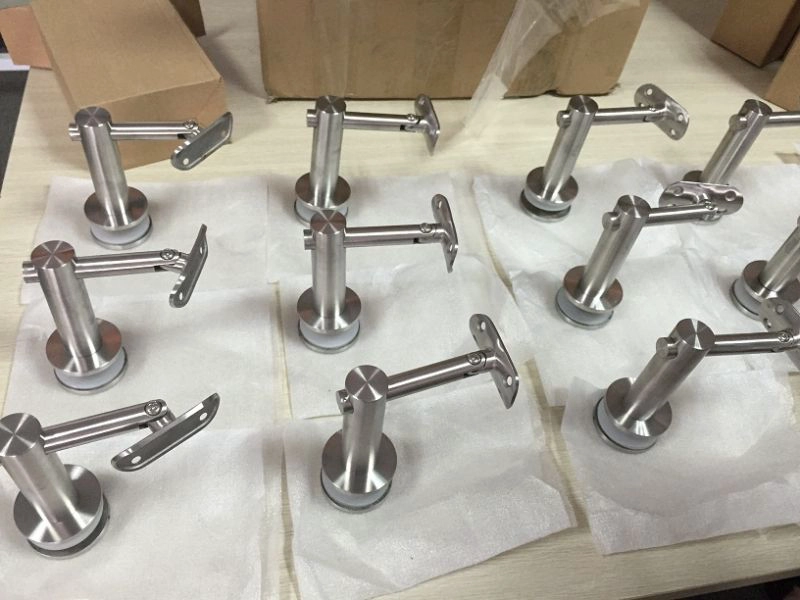Stainless steel glass mounted handrail bracket to hold round or flat handrail for stair railing or balcony railing
