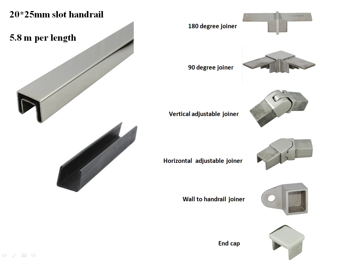 square 20x25mm U channel handrail tube 316L stainless steel