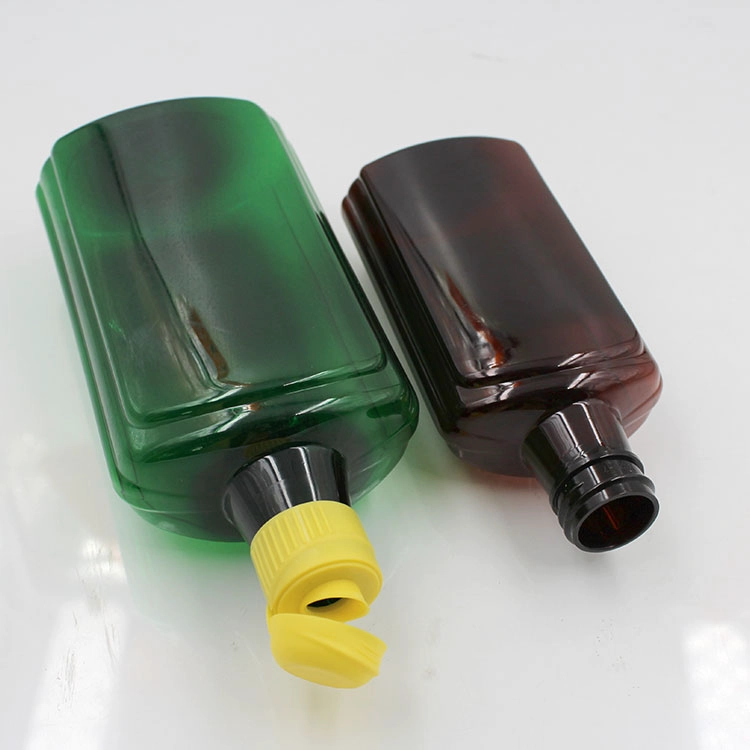 flat amber PET syrup bottle