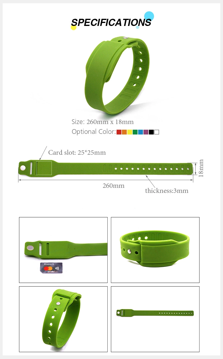 RFID silicone wristband with card slot removable replace RFID chip