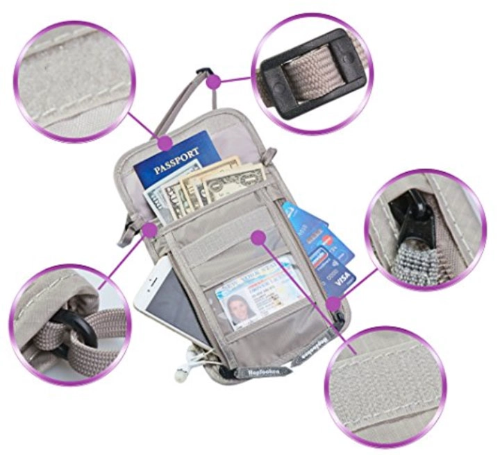 travel anti-theft RFID blocking passport neck wallet