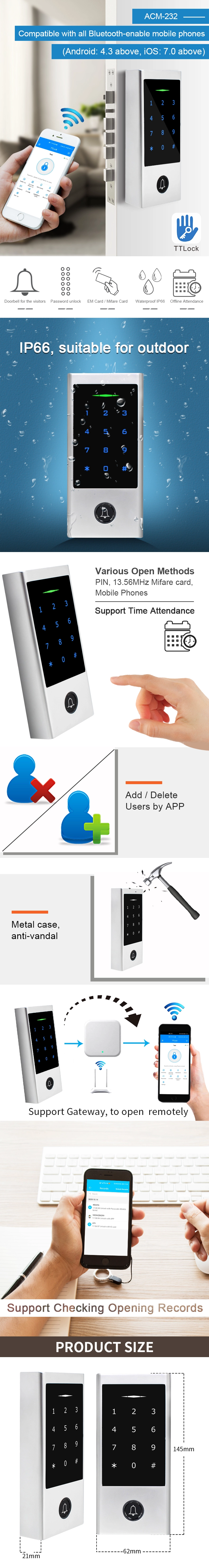 Secukey 13.56MHz Touch Keypad Bluetooth RFID Access Control with TTLock APP Compatible with Mifare Card