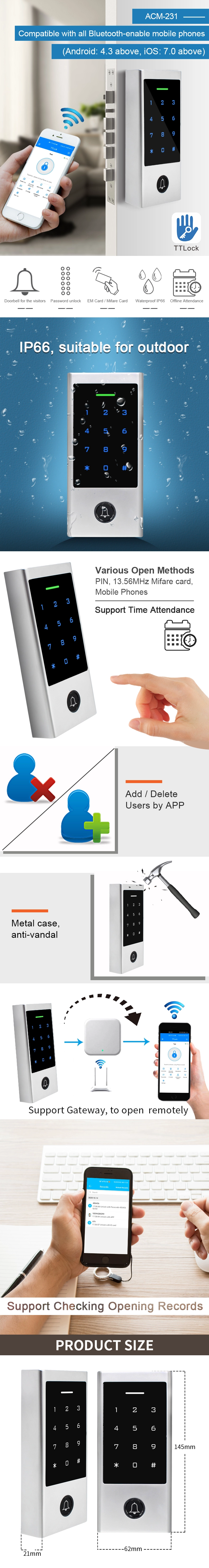 Secukey 13.56MHz Touch Keypad Bluetooth RFID Access Control with TTLock APP Compatible with Mifare Card