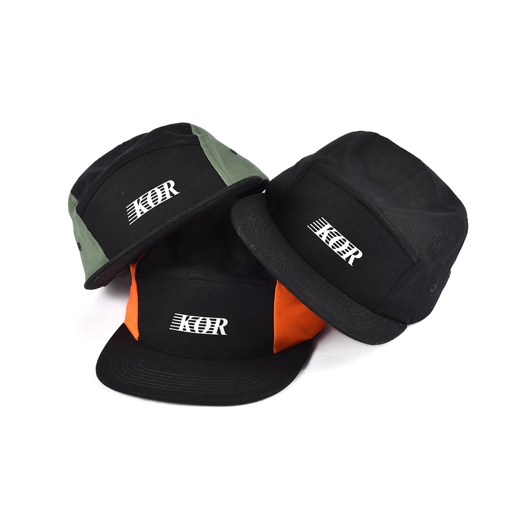 plain 5 panels caps custom, printing logo flat brim 5 panels caps